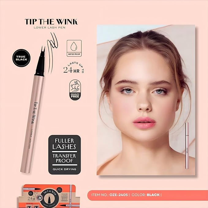Oz Lab Beauty Tip The Wink Lower Lash Pen – Dual Ultra-Fine Tips, Waterproof Liquid Eyeliner and Brow Filler, Smudge-Proof, Quick-Drying, Black, 0.01 fl oz/0.4 ML