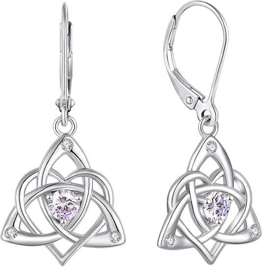 Starchenie Celtic Knot Dangle Earrings Sterling Silver Trinity Love Knot Leverback Earrings Gemstones Jewelry for Women