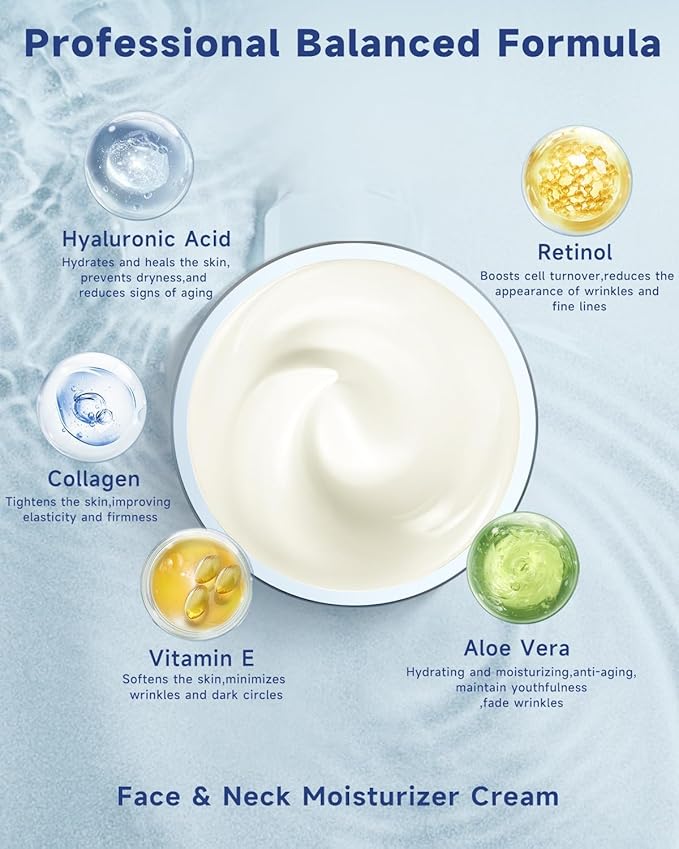 Ragkun Retinol Cream for Face, Collagen Neck Creams for Tightening and Firming, Anti Aging Day & Night Facial Moisturizer for Women & Men, Instant Face Lift Wrinkle Cream 3.4 fl. oz.