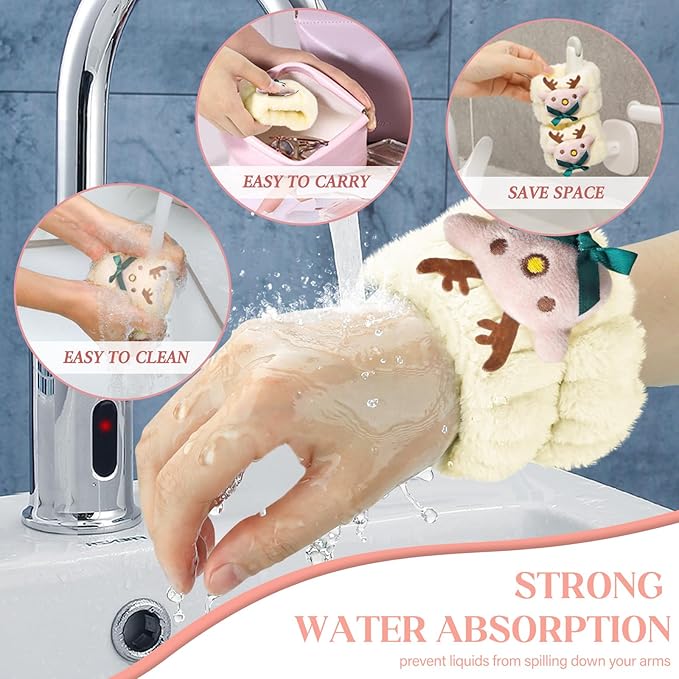 Women's Wrist Towels for Washing Face, Microfiber Spa Wash Towel Band, Face Washing Absorbent Wristbands,6PCS