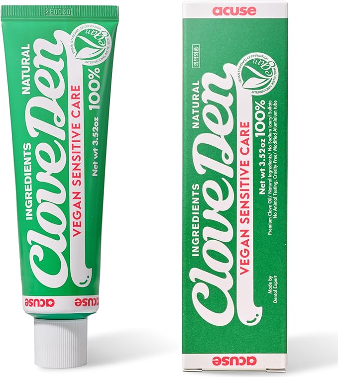CloveDen Vegan Fluoride Toothpaste for Sensitive Teeth – Potassium Nitrate & Hydroxyapatite Enamel Support, Anti-Plaque Gum Care, Sensitivity Relief Formula, SLS-Free, Clove Mint, 3.52oz / 100g