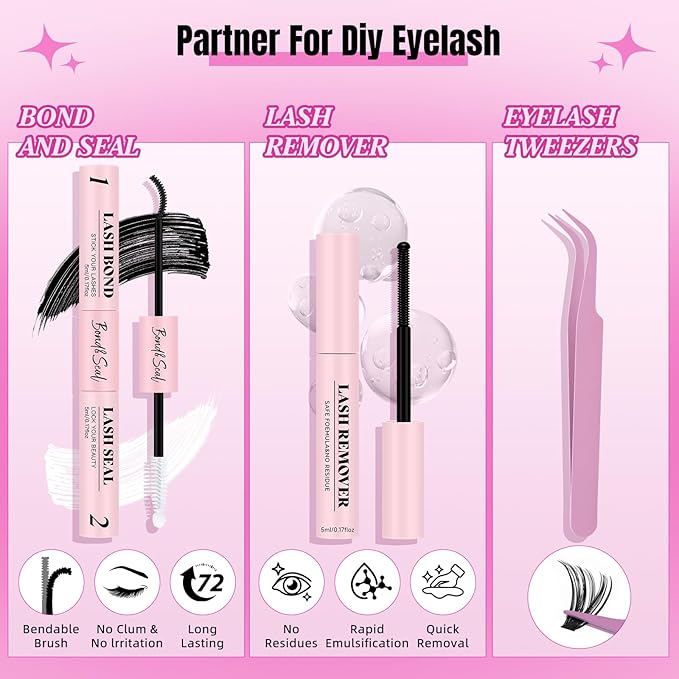 WLFRHD Lash Clusters Kit 320 Pcs D Curl DIY Natural Wispy Lashes Eyelashes Clusters Eyelash Extension Kit with Eyelash Bond and Seal, Remover & Tweezers (30D+40D, Mix9-16mm Kit)