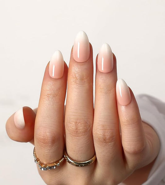 Morily 30Pcs Press on Nails Short Almond, Ombre Pink Fake Nails Acrylic False Nail Tips Reusable Full Cover Stick on Nails for Women - 15 Sizes