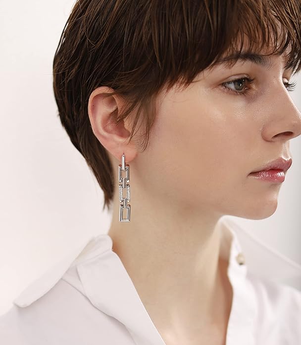 OZEL 14K Gold & Silver Plated Paperclip Chain Earrings with Cubic Zirconia – Dangle, Hoop, Huggie, Stud Styles – Women’s Fashion Jewelry Gift