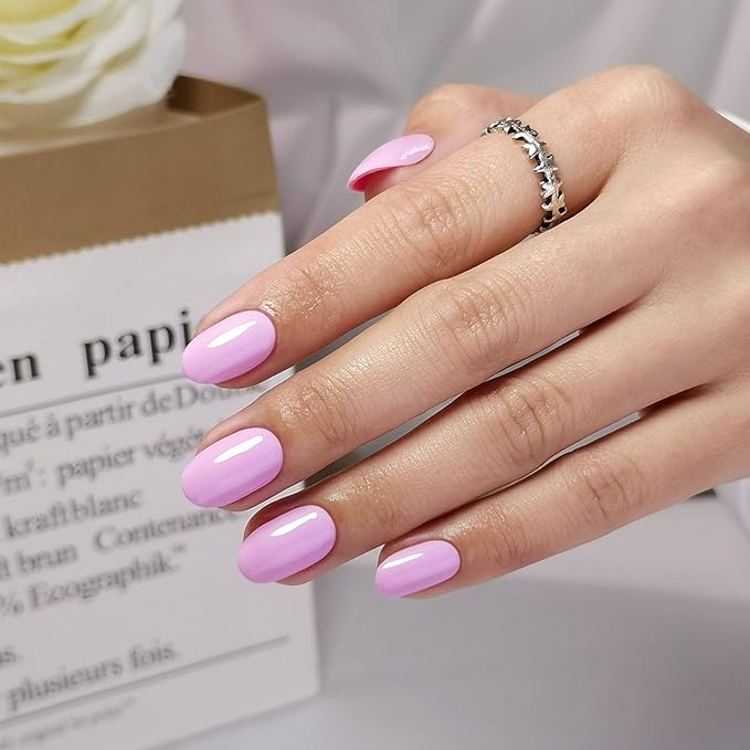 SHANGMENG Pink Press on Nails Oval for Women Gift - Soft Gel Valentines Press on Nails Short with Glue, Fit Perfectly & Natural Glue on Nails in 16 Sizes - 32 Reusable Fake Nails, Pink