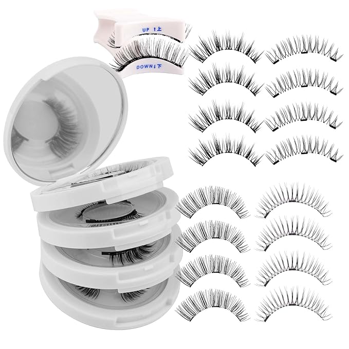 FADLASH Magnetic Eyelashes with Applicator Reusable Magnetic Lashes Natural Look 4 Pairs with Clamp No Glue Needed False Eyelashes Kit Easy to Wear (604+079+806+B7)