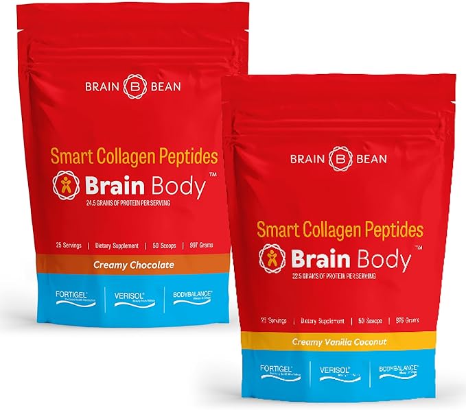Brain Body Collagen Peptides Powder - Vital Protein & Collagen Supplement for Women & Men - Hydrolyzed Type I & III for Hair Skin, Nails & Joint Health - 25 Servings - Creamy Natural Chocolate - 997g