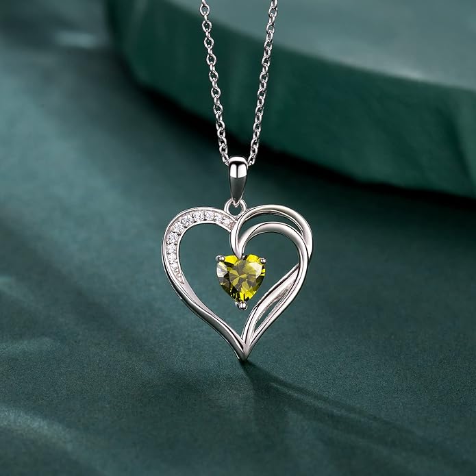 AM ANNIS MUNN 925 Sterling Silver Heart Necklace for Women Birthstone Necklace Silver Jewelry for Womens Jewelry Gifts for Women Her Mom