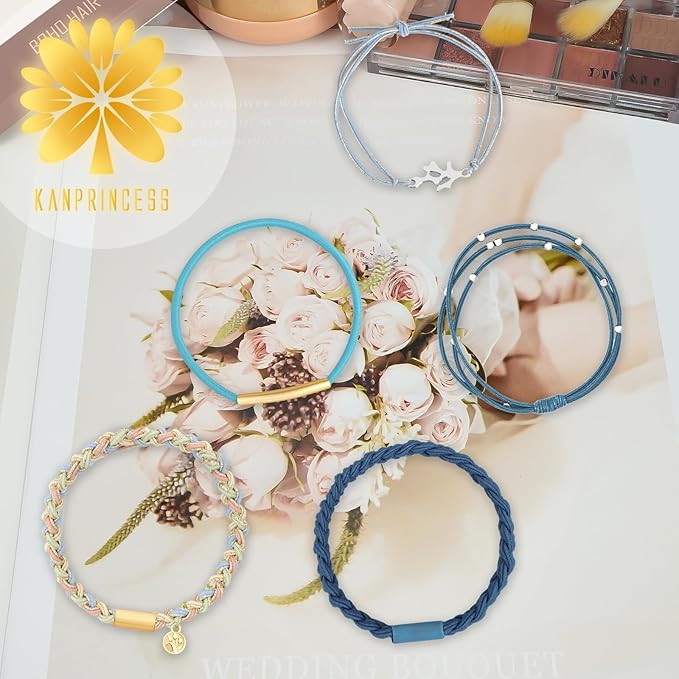 Hair Tie Bracelet, 5 Pcs Boho Hair Ties For Girls and Women, Elastic Hair Ties, Hair Bands For Ponytails, Ponytail Holder For Daily Life, Sport, Cooking, Working (Set 16)