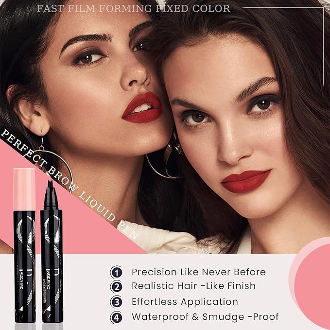 Eyebrow Pen, 3D Multi-Forked Eyebrow Pencils for Women, Waterproof Liquid Brow Pencil with Angled Brow Brush for Hair-Like Strokes, 24hrs Long Lasting Quick Dry Touch-Up Eyebrow Pen, Easy to Use- #04