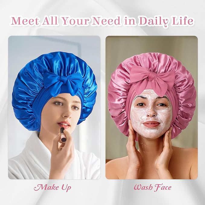 vidsel Bonnet with Tie Band, Hair Care Satin Silk Bonnet for Sleeping Women, Silky Sleep Bonnets for Women, Reversible Double Layer Sleep Cap for Curly Hair Braids