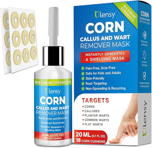 Ulensy Corn Remover Liquid for Toes Feet: 20ml Salicylic Acid for Foot Corns Calluses Wart Removal at Work Home - Safe for Kids Teens Adults Seniors Athletes Runners Workers Men Women