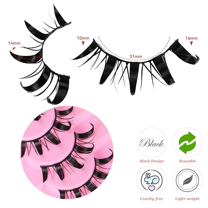 outopen 10 Pairs Doll Manga Lashes Japanese Lashes Spiky Anime Manhua Lash Wet Look Manga Eyelashes Cosplay Makeup False Eyelashes(Wet Doll Eye 10-16 MM)