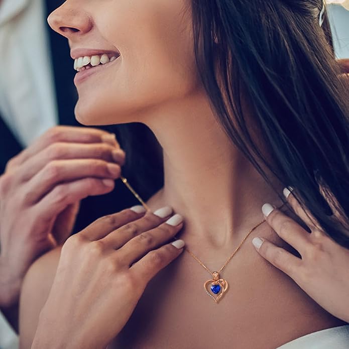 1.2CT Rose Heart Necklace Option of Moissanite or Lab-Grown Sapphire Ruby Emerald&More Necklace for Women Birthstone Girlfriend Necklace S925 Sterling Silver 18K White/Rose Gold Plated D Color VVS1 Gift for Wife Mother Daughter for Birthday Anniversary...