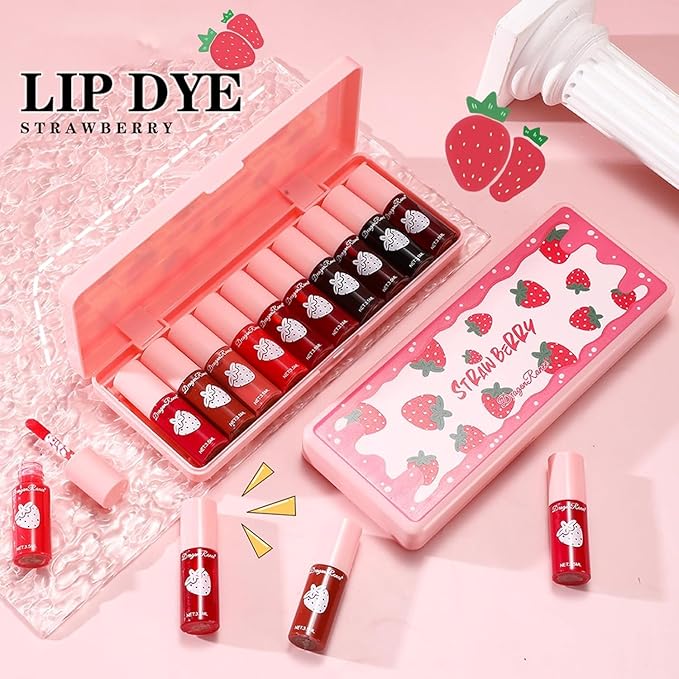 10 Colors Lip Stain Tint Set, Korean Lip Gloss for Women, Watery Mini Liquid Lipstick Long lasting, Lightweight, Multi-Use Lip and Cheek Tint, High Pigment, Vivid Color Lip Makeup