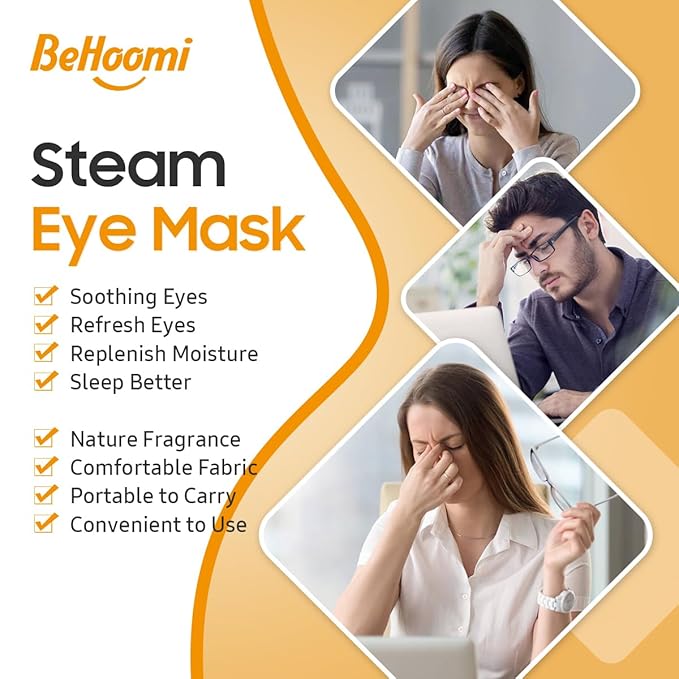 BeHoomi Steam Eye Mask, 10 Packs Heated Eye Mask, Self Heating Disposable SPA Warm Compress for Eyes Sleep Mask, Travel Essentials & Relaxation Gifts, Stocking Stuffers (Orange Scent)