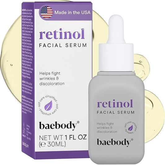 Baebody Made in USA Retinol Serum for Face - Anti Aging Serum for Fine Lines & Wrinkles - Retinol for Face with Jojoba Oil & Green Tea (1 fl oz/30 ml)