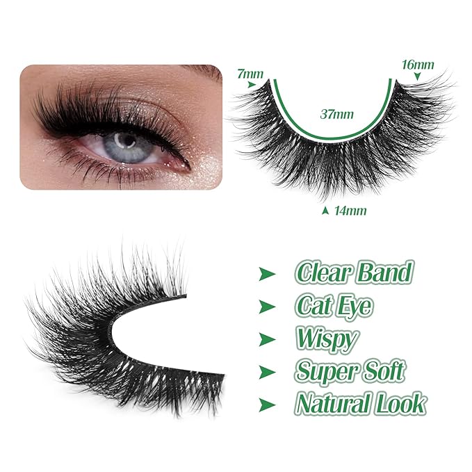 Russian Strip Lashes Cat Eye Mink Lashes Natural Wispy Eyelashes zanlufly D-Curly Volume False Eyealshes Clear Band Volume Natural Look Fake Lashes that Look Like Extensions Eye Lashes Pack