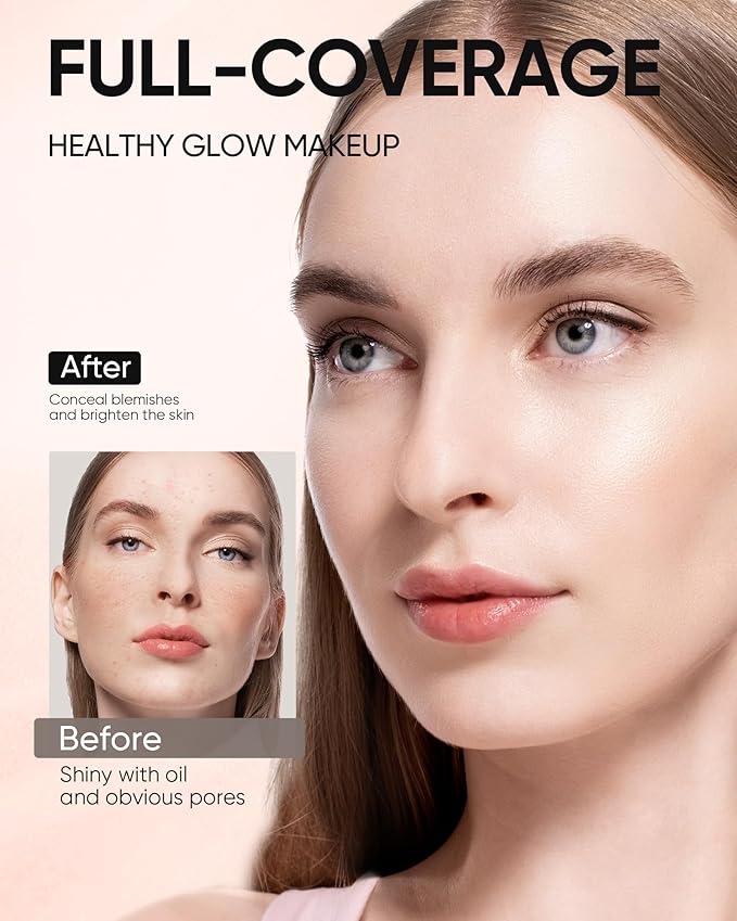 Full Coverage Cushion Foundation #22C Peach Beige| Satin Glow Finish, Oil-Control & Waterproof, Buildable Tattoo Cover Cushion for All Skin Types