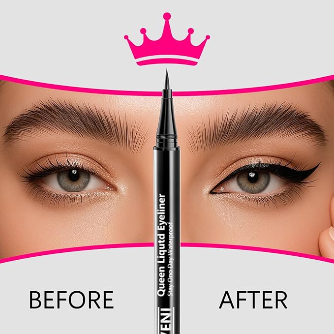 Waterproof Liquid Eye Liner, Stay One Day Makeup with Fine Brush Tip Lasting Satin Finish, Smudge-Proof & Transfer-Resistant (01# Jet Black)