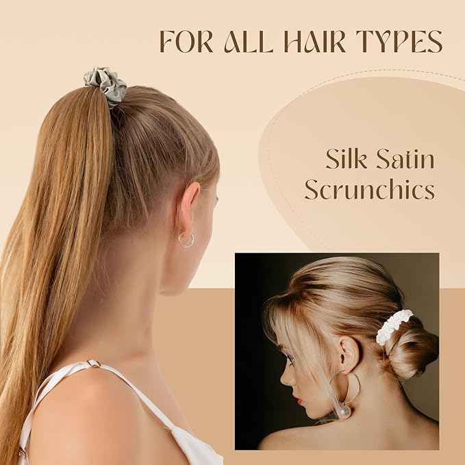 Scrunchies for Women,Silk Satin Hair Scrunchies,Elastic Strengthening Hair Ties,Ponytail Holder Suitable for Thick Thin Hair,Luxury Scrunchy for Girls (8 PCS Classic Colors)