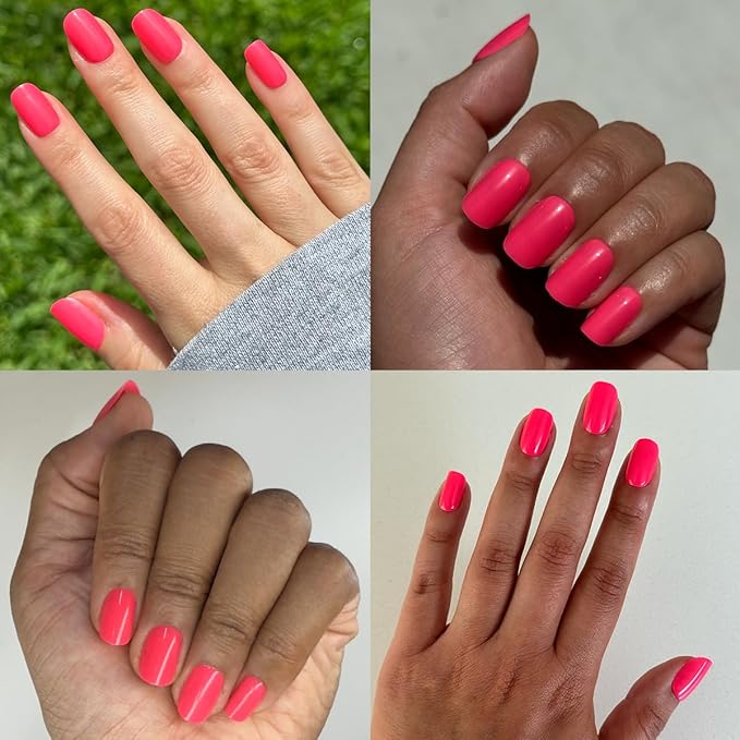 Olive & June Instant Mani Press-On Nails | (Glue) Short, Squoval 42 Fake Nails, 21 Sizes | Non-Toxic, Long-Lasting Recycled Materials Realistic Look | Salon-Quality at Home | Hot Strawberry