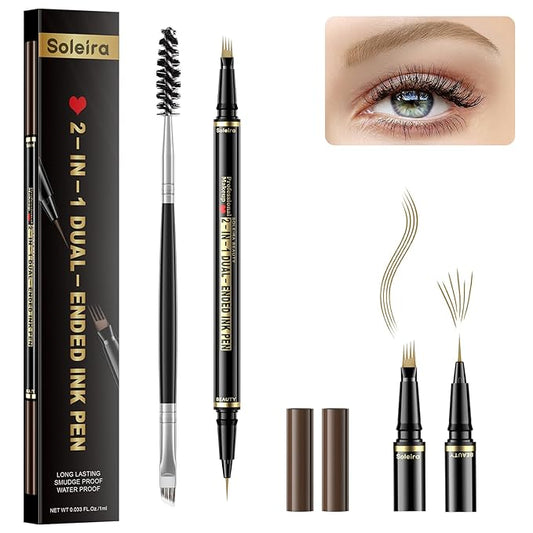 Eyebrow Pen, Soleira Waterproof Eyebrow Pencil with 4 Tip Microblading Eyebrow Pen and Dual-ended Eyebrows Brush, for Natural-Looking Brows, Long-Lasting, Blonde
