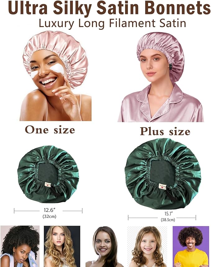 Satin Bonnet 2Pcs Silk Bonnet Hair Bonnets For Sleeping Silky Soft Sleep Cap Womens Night Curly Natural Hair Caps