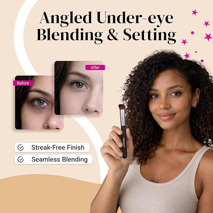 Angled Concealer Brush by Keshima - Under-Eye Concealing, Contouring & Setting, Seamless Streak-Free Finish - Works with Liquid, Cream & Powder - Soft, Dense Synthetic Bristles