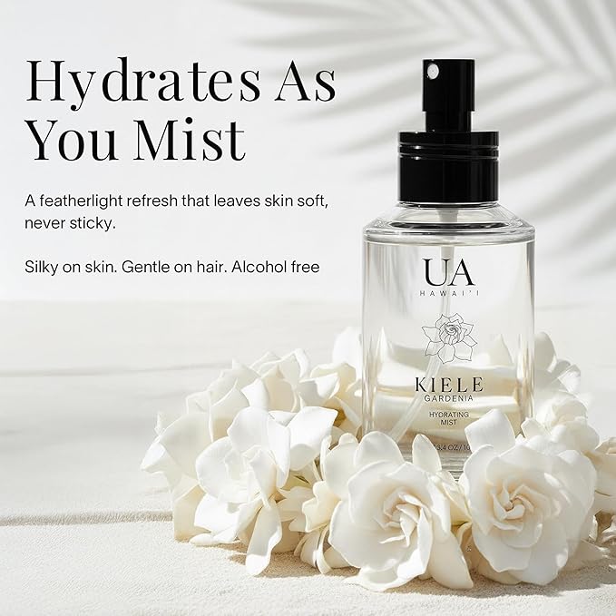 Kiele Gardenia Body and Hair Mist from Hawaii, Hair Perfume for a Light, Hydrating Refresh, Body Mist for Women and Men, Alcohol-Free, With Moisturizing Hyaluronic Acid & Glycerin, 3.4 oz