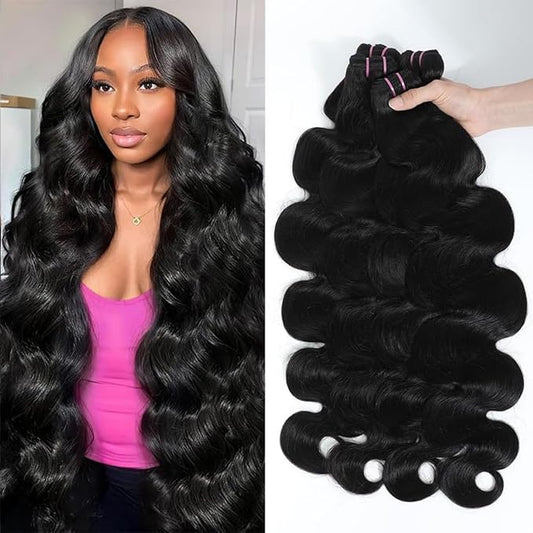 16A Body Wave Bundles Human Hair 100% Real Raw Human Hair Bundles Body Wave 22 24 26 28 Inch,No Tangle Shedding,Triple Lifespan Virgin Hair Extensions Thick Weave Reusable