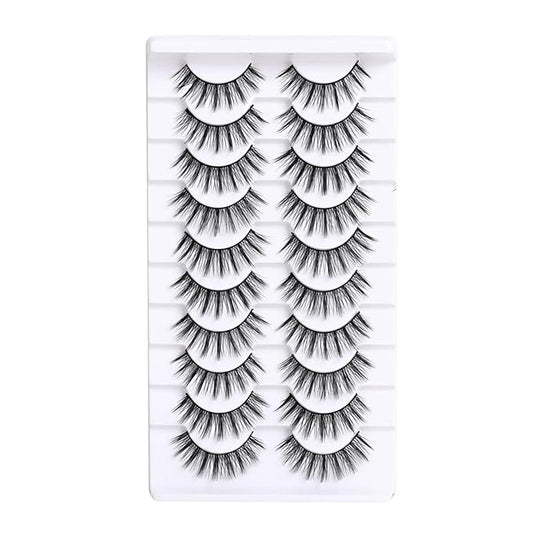 10 Pairs False Eyelashes with Tweezers and High-grade Synthetic Fibers Three-dimensional Long Slender Style Natural Curl Realistic Look Durable Long-lasting Suitable for Daily Comm (Black-I)