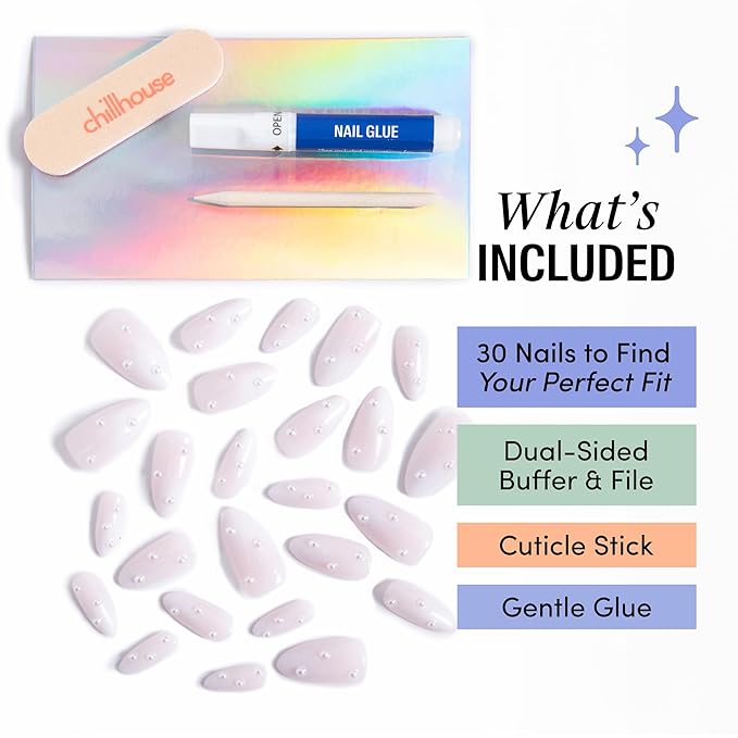 Chillhouse - Chill Tips, Press on Nails Kit - I Do Want Champagne (Almond) - 30 Nail Shapes & Sizes - Up to 2 Weeks of Wear - Customizable - Reusable - Latina Founded, Women Owned - Beauty, Self Care
