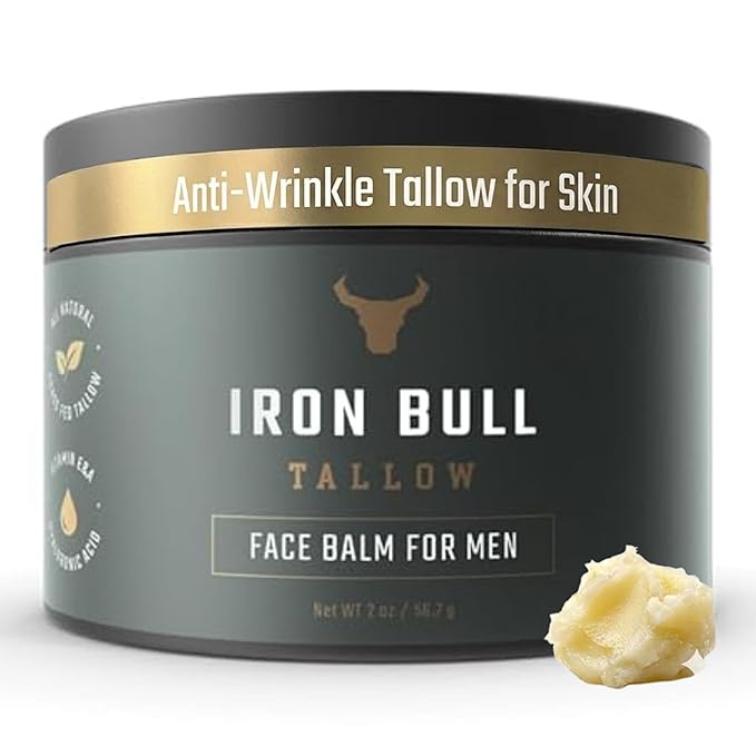 Iron Bull Beef Tallow Face Moisturizer for Men. Anti-Aging With Hyaluronic Acid for Wrinkles. Grass-Fed Beef Tallow Skin Balm & Jojoba Oil for All Skin Types. Natural Formula With a Clean Scent - 2 oz