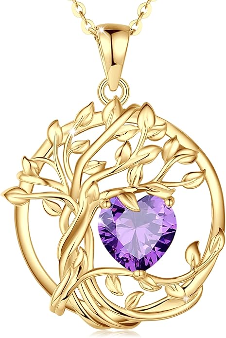 FANCIME Tree of life Birthstone necklace Sterling Silver Pendant Birthstone Necklace Gemstone Anniversary Birthday Jewelry Christmas Gifts for Mom Her Wife