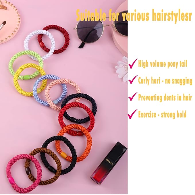 AXEN 8PCS Elastic Hair Tie for Women Girls, Cotton Bands Soft Woven Ponytail Holders for Thick Hair and Curly Hair, Mixed Colors 2