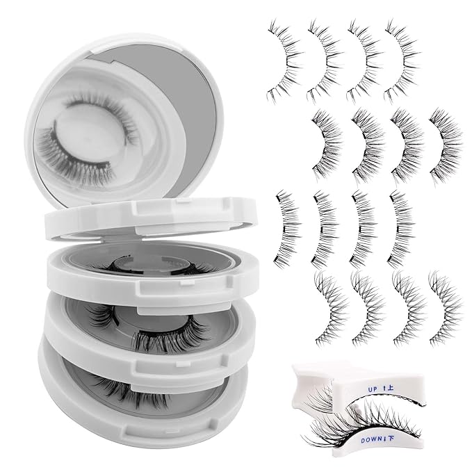 FADLASH Magnetic Eyelashes with Applicator Reusable Magnetic Lashes Natural Look 4 Pairs with Clamp No Glue Needed False Eyelashes Kit Easy to Wear (KS01+B1+MC+K8)
