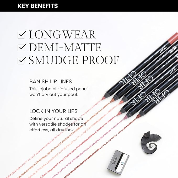 OFIR Longwear Demi-Matte Lip Pencil | Smudge-Proof, Easy Glide, Hydrating, Long-Lasting Color | Go There! - Muted Purple Lip Liner Pencil | 0.042 OZ