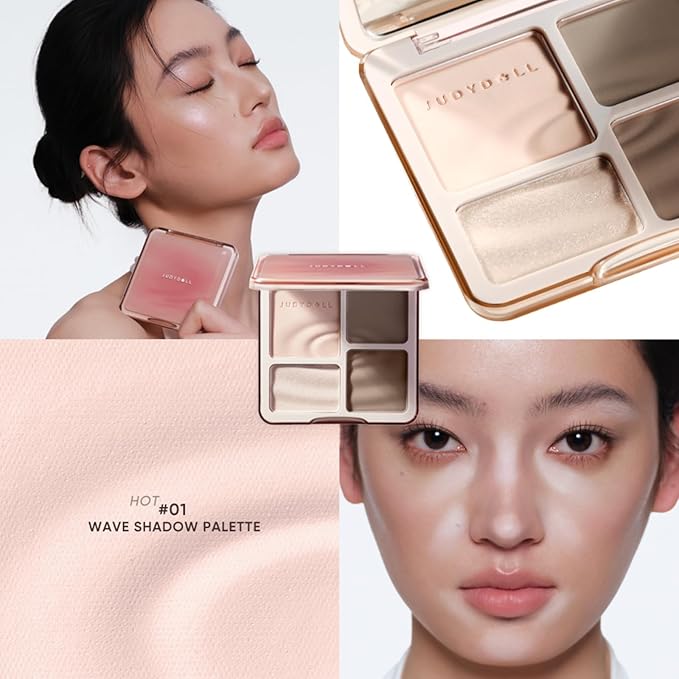 JUDYDOLL Highlight & Contour Palette, All-in-One Matte Highlighter Contour Compact, stocking stuffers, Blendable Face Makeup for Cool and Olive Skin Tone (01 Wave Shadow Palette)
