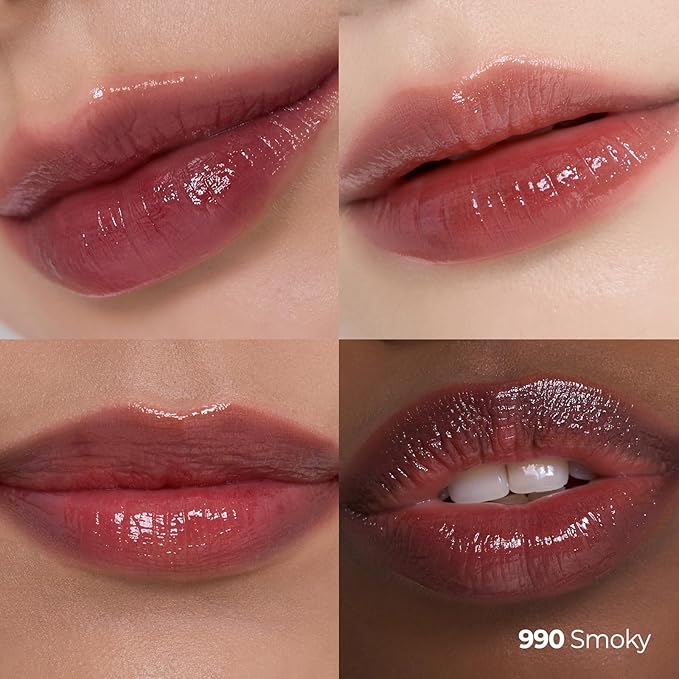 Laka Popping Balloon Lip Stain, 4.5g/0.15oz, Glossy Plumping Lip Tint, Moisturizing, Non-Sticky Texture for All-Day Hydration, Vegan, K-Beauty (#990 Smoky)