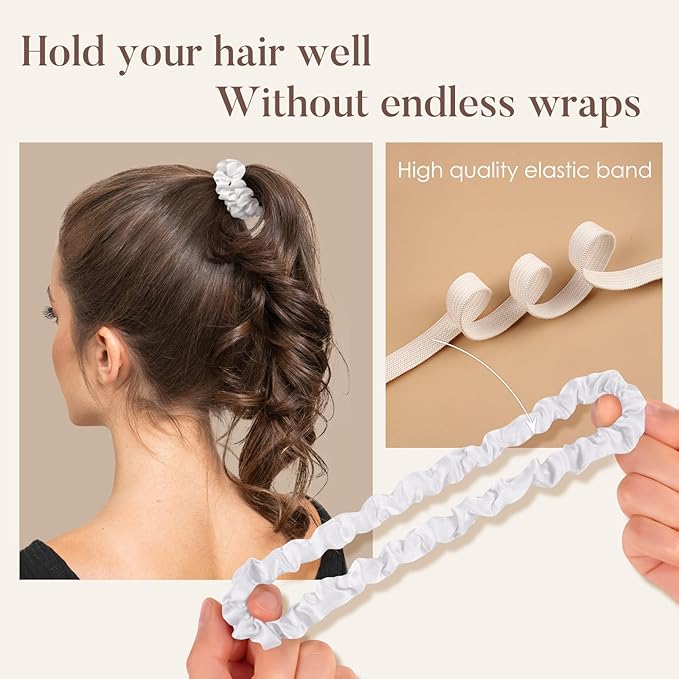 LULUSILK Small Silk Hair Ties No Damage, 100% Real Mulberry Silk, Skinny Scrunchies Ponytail Holders for Thin Fine Hair, Black White and Brown, Pack of 3