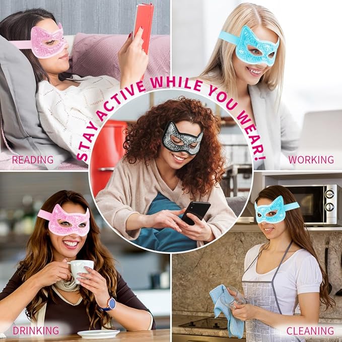 CONBELLA Cooling & Heating Eye Mask - Hot/Cold Use for Puffy Eyes, Headaches, Migraines, Sinus & Dark Circles (2 Packs Pink)