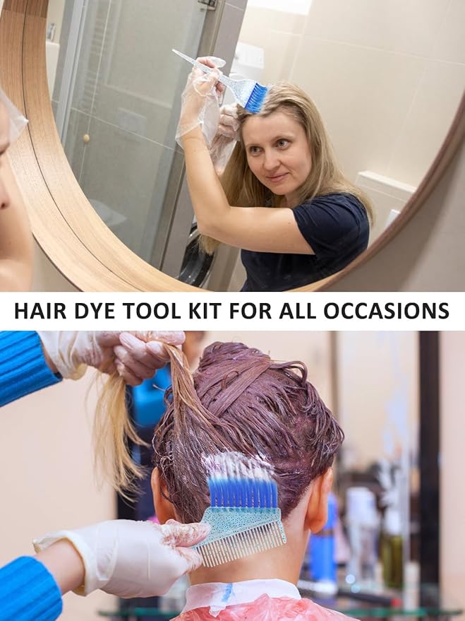 YOOVR 19PCS Hair Bleach Dye Kit with Hair Dye Brush and Bowl Whisk Hair Clips Protective Gear Set, Ideal for Hair Bleaching Coloring Highlighting, Essential Salon Supplies for Home Use (Blue)