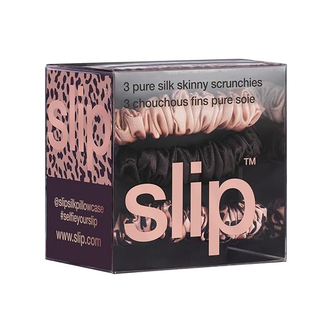 SLIP Amazon Exclusive Skinny Scrunchies: Anti-Crease, Anti-Breakage Slipsilk™ Design Protects Delicate Hair | Includes 3 Pure Silk Scrunchies, Farrah