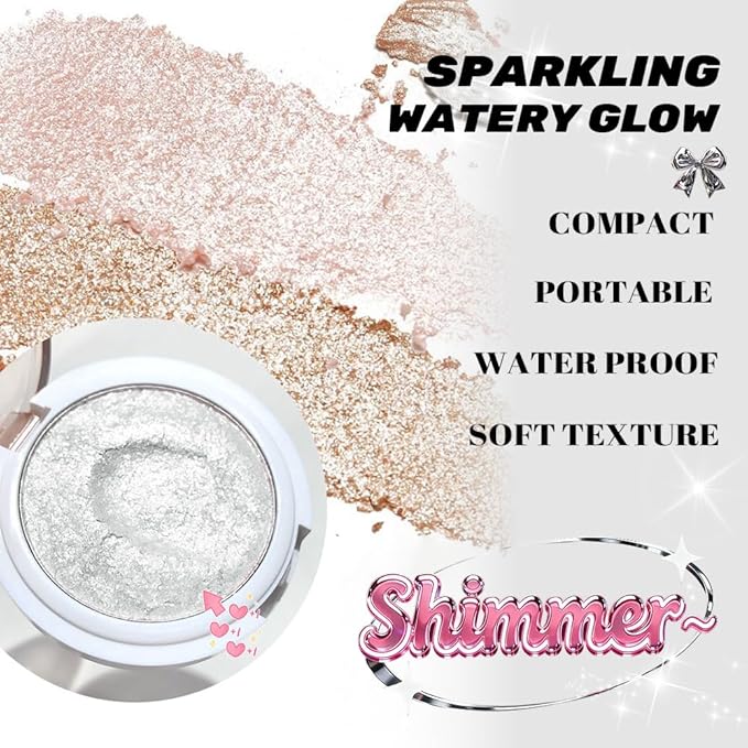 Highlighter Makeup Palette for Blush,Contour,Shadow,Face or Eye Makeup, Shimmer Glow, Creamy Mousse Pressed Powder, Intensely Pigmented, Glitter Sparkling (B03-01# Silver Pearl)