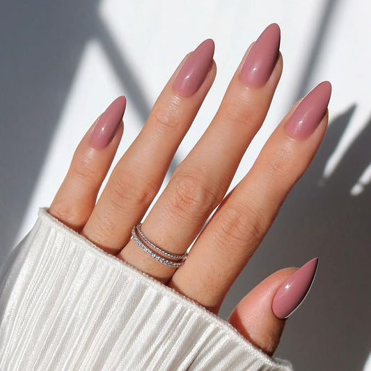 Glamnetic Press On Nails - Mauve Wife | Medium Almond Muted Purple Fake Nails, Salon Quality Nails | 15 Sizes - 30 Nail Kit with Glue