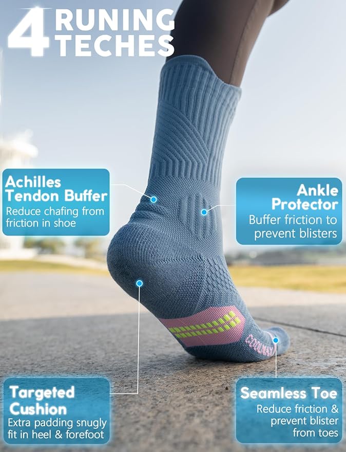 Juclise Womens Coolmax Bamboo Viscose Compression Running Crew Socks, Moisture-Wicking Anti-Blister Hiking&Gym Athletic