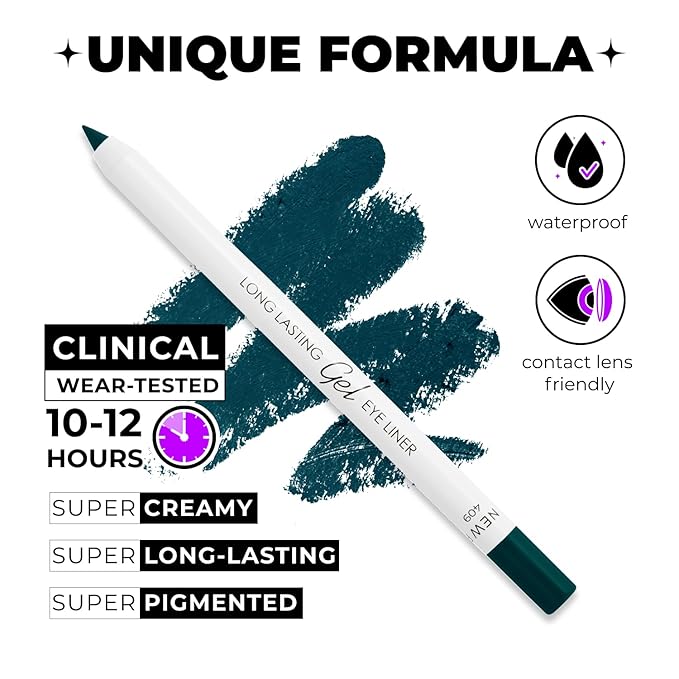 Lamel Emerald Eyeliner, Ultra Long Lasting Gel Eyeliner Pencil, Waterproof Eye Liner, Smudge Proof, Creamy Eye Pencil, Sweat Proof Makeup, Highly-Pigmented, Blue Green (409 Shade)
