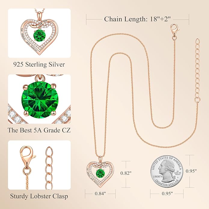 G&GEMSJEW Infinity Heart Birthstone Necklaces for Women, 925 Sterling Silver Jewelry, Pendant Heart Necklaces Birthday Anniversary Christmas Gift for Women Wife Mom Girlfriend Lady