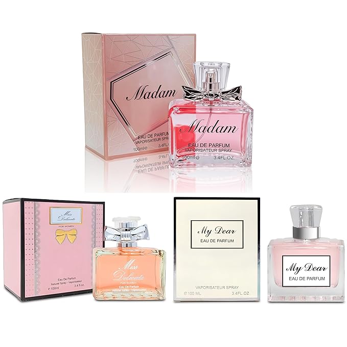 A CENTER Perfume Set for Women - 3PCS Floral Long Lating Fragrance with Jasmine, Rose & Lily of the Valley | 3.4 Fl Oz Each Women Cologne Gift Set (My Dear/Miss Delicate/Madam)